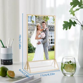 LDXDRU Pack of 6 Acrylic Gold Wedding Table Numbers, A6 Table Stand, Menu Holder Display, Gold Place Card Holder, Picture Frame, Double Sided for Wedding Table Numbers, Menu Holder, Photo Frame