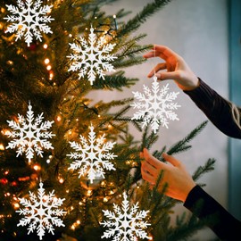 24 Pcs Christmas Hanging Decorations Glitter Snowflake Ornaments Christmas Trees Hanging Decorations for Christmas Party and Home Decor