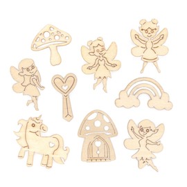 Baker Ross AX912 Fairy Wooden Shapes - Pack of 72, Woodcrafts for Kids to Design, Paint, Decorate and Then Use for Embellishments or Card Crafts