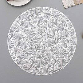 Hosoncovy 4 Pack Ginkgo Biloba Decorative Placemats Round Placemat PVC Placemats Hollow Table Place Mats Heat Resistant Non-slip Dining Placemats Leaf Placemat for Home Kitchen (Silver)