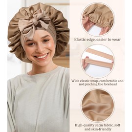 Coubeau Hair cap for the night, sleep cap, silk turban towel with button, microfibre towel, hair combination of dry hair cap and satin sleep cap