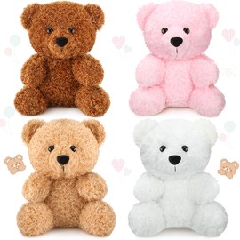 HyDren 4 Pieces Bear Stuffed Animals 7.8 Inch Plush Bears Toys Soft Cute Bear Doll Gift for Wedding Baby Shower Favors Gender Reveal Birthday Party Decoration(Pink, Brown, Apricot, White)