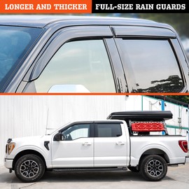 APILT Outside-Mount Rain Guards Window Visors for 2015-2024 Ford F-150 SuperCrew & 2017-2024 Raptor/F-250/F-350/F-450/F-550 Super Duty SuperCrew Wind Deflector Dark Smoke 4-Piece Set with Thicker