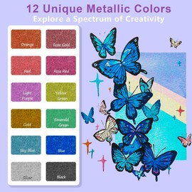 joibabe 12 Metallic Paint Markers for Rock, Fabric, Wood, Glass, Craft, Decoration Stocking Stuffers, Christmas Gift Idea for Teens, Art Supplies