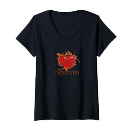 Womens Funny Love T Shirt Firestarter Heart On Fire I Love You Gift V-Neck T-Shirt