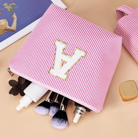 Juego de 2 piezas Neceser Mujer para el Maquillaje - Alfabeto de la Cosmetiquera Para Maquillaje, Tela Duradera Estuche de Maquillaje, Ideal Festival de Regalo para Monther, Hija, Novia (M, rosado)