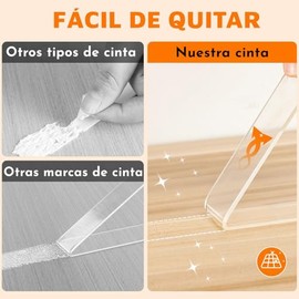 LSXD Cinta Doble Cara, 3 Rollos 5M Nano Tape Extrafuerte Reutilizable y Impermeable con Tijera, Tape Doble Cara Transparente para Pared, Cocina, Baño, Alfombra, Manualidades, Fijación de Fotos