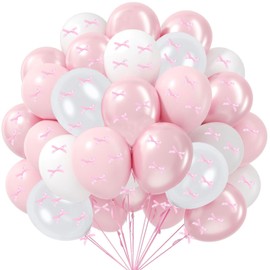 Bow Balloons 143 Pcs,Pink Party Decorations,32Pcs Pink Balloons and 100 Pcs DIY Mini Bows for Birthday Baby Shower Tying The Knot Bridal Shower Bachelorette Decorations