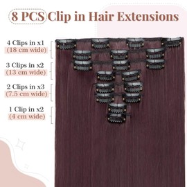 Tess Clip-In Hair Extensions, Like Real Hair, Synthetic Hair Hairpiece, 8 Wefts, 18 Clips, Hair Extensions, Straight