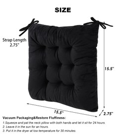 MissSoul Set of 2 Chair Cushions for Dining Chairs with Ties, Indoor Non-Slip Kitchen Chair Pad and Dining Room Seat Cushion Mat for Office Living Room Outdoor 15.5" - Black