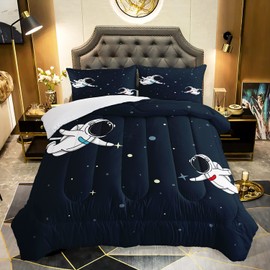 AILONEN Astronaut Comforter Set for Teens Boys Kids Girls, Space Astronaut Bedding Set Twin Size,Outer Space Themed Quilted Duvet Bed Set,1 Comforter 2 Pillowcases 3 Piece