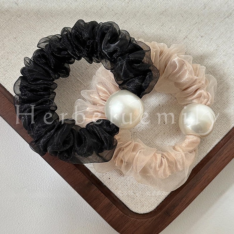 Herbeluemily Scrunchie Hair Elastic Hair Accessories, Simple, Cute, Pearl, Set