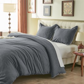 BISELINA 100% Washed Cotton Duvet Cover Set 3 Pieces with Triangle Hem Solid Colour Linen Durable, Breathable, Soft, Comfortable & Chic Bedding (Full, Dark Grey)