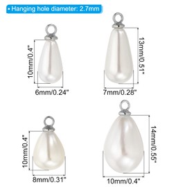 PATIKIL 100 Pcs Pearl Charm, Pearl Beads Teardrop Faux Pearl Pendant Charm with Loop Bulk Imitation for Jewelry Making Bracelets Earrings Necklace Wedding Decorations Dress, Silvery