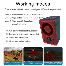 LAFEINA Solar Sound & Strobe Light Motion Sensor Alarm, 20 Second Recording & Gunshot & Dog Barking Sound, Siren Alert Security Horn for Farm Barn Villa Yard