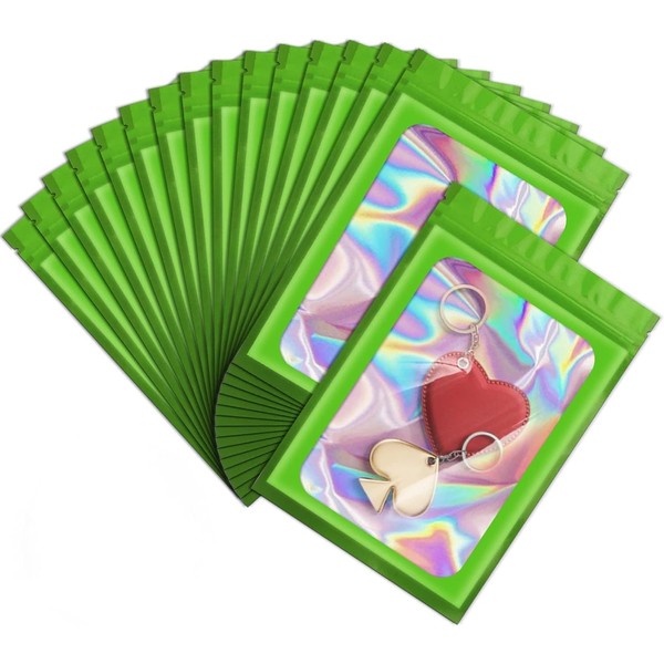 ANZNKU 100 Pcs Smell Proof Mylar Resealable Bags, Holographic Packaging