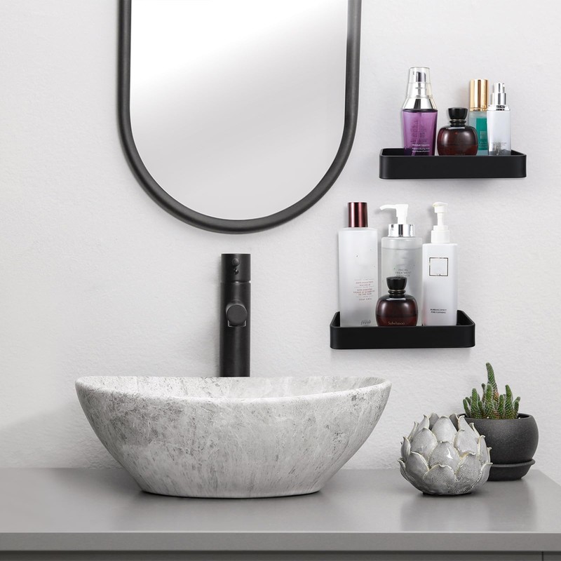 Z metnal Small Glass Bathroom Shelves, Matte Black Floating Shelf,