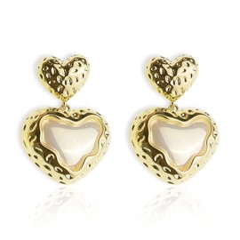 Sonateomber Pearly White Heart Baroque Gold Drop Dangle Earrings for Women Girls - Sweet Retro Rough Statement Vintage Opal Heart Love Valentine Jewelry Gift