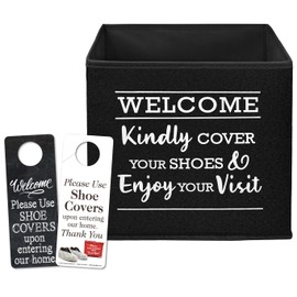 Mediz Foldable Shoe Cover Bin with One Double Sided Door Hanger – Ideal Indoor Bootie Box for Open House and Real Estate Showing (Black)