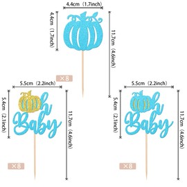 24 piezas de decoración de calabaza, oh para bebé, decoración de magdalenas, decoración de calabaza, decoración de cupcakes, para revelar el género para niños, fiesta de cumpleaños, decoración de pasteles, suministros de decoración de pasteles, color azu