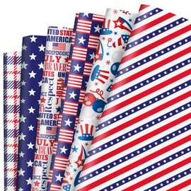 AnyDesign 12 Sheet Patriotic Wrapping Paper 4th of July Stars Stripes American Flag Gift Wrap Paper Bulk Blue Red White Art Paper for Independence Day Memorial Day DIY Crafts, Folded Flat, 6 Design