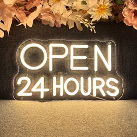 Open 24 Hours Neon Sign For Business Stores Logo Barber Shops Led Word Indoor Neon Lights For Window Studio LED Wall Art Decor 5V USB Powered Warm White 35×20.2 CM