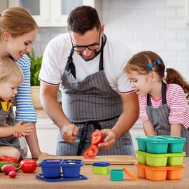 Caperci Lunchable Snack Containers - 4 Pack Bento Snack Boxes with 4-Compartment, 2 Leakproof Dip Cups, Reusable Divided Food Containers for School, Work, Travel (Jewel Brights)