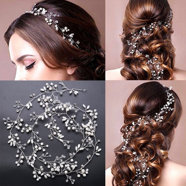 Fashion Women Crystal Pearl Wedding Hair Vine Headband Bridesmaid Fascinator Hair Clips Clips for Wearing Bridal/1 m Girl Accessories