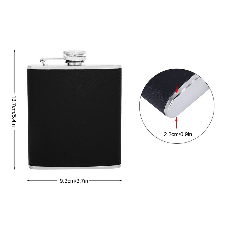 Stainless Steel Hip Flask Black Leather Funnel with Two Wine