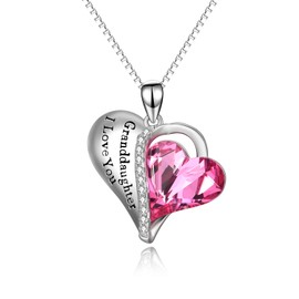 AOBOCO Granddaughter I Love You Necklace Sterling Silver Heart Pendant Jewelry Gifts from Grandma with Pink Austrian Crystal