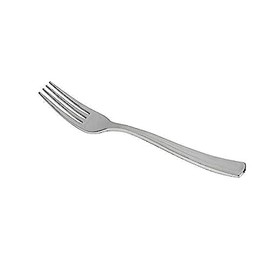 Kaya Shiny Metallic Silver Plastic Disposable Forks (24 Count) - Sturdy & Elegant Cutlery, Perfect for Parties, Catering & Special Events