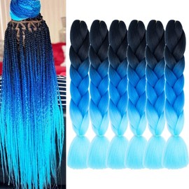 6pcs/lot Ombre Jumbo Braiding Hair Extensions 24 Inch High Temperature Synthetic Fiber Braids Hair Extensions for Crochet Twist Braid Hair (24" black blue to light blue)