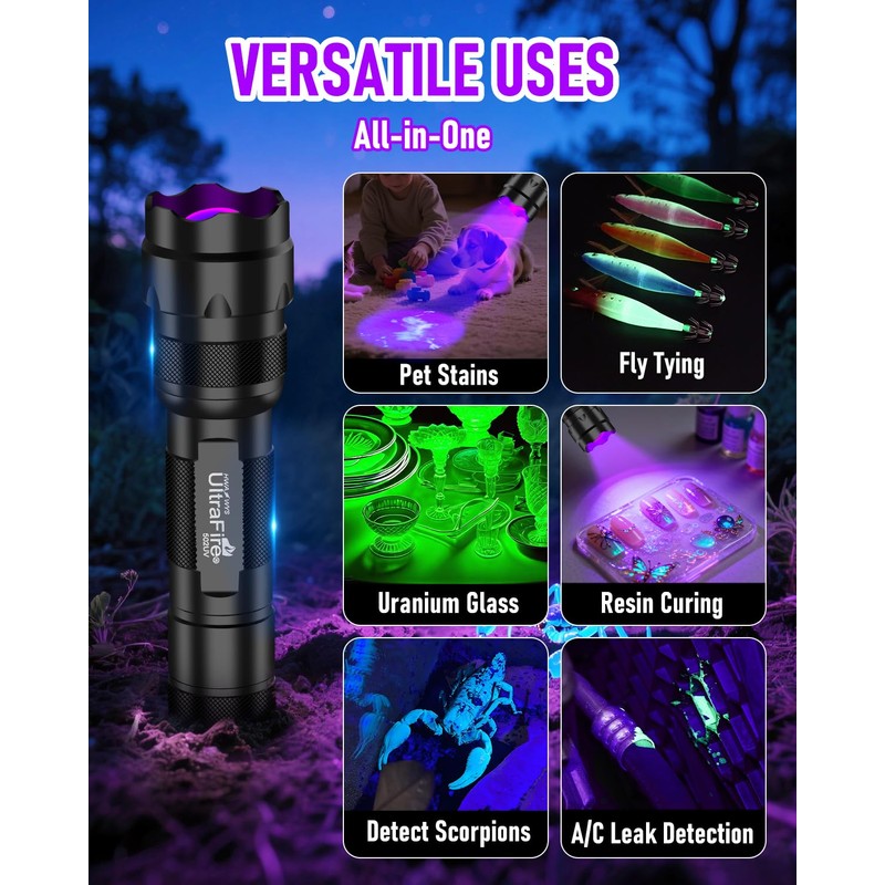 ULTRAFIRE UV Flashlight 395-405 nm Led Blacklight for Curing UV