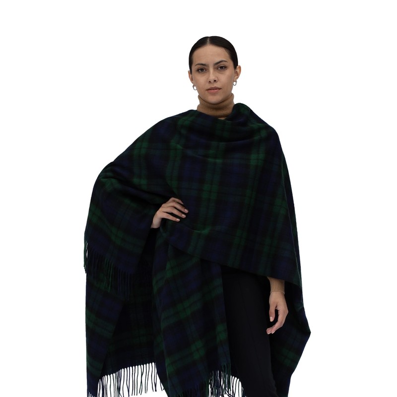 Shepherds Land 100% Lambswool Ruana, BlackWatch