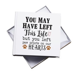 Pet Memorial Photo Album, White Hardcover Memory Book with Paw Prints Quote, 50 Photos, 15 x 10 cm, Gift Box Included