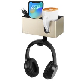 ROSYLINE Desk Cup Holder, Pen Holder for Desk, Headphone Holder, 3-in-1 Clip-on Desk Organizer for Expanding Office and Gaming Desk Space (Black)