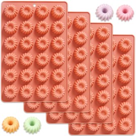 Silikon Gugelhupf Backform Set, 4 Stück, Mini Kuchenformen mit 24 Vertiefungen, Terrakotta