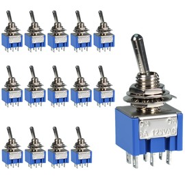 VIBICCK 15PCS SPST Mini Toggle Switch Miniature ON/ON 2 Pin 2 Position Micro Rocker Switches 6A 125V MTS-202(6 Pin ON/ON 15pcs)