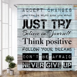 PZMPZM Inspirational Quote Shower Curtain Motivational Words Just Try Vintage Rustic Wooden Board Farmhouse Bathroom Polyester Fabric Curtains with Hooks 70Wx70H Inch