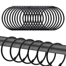 Metal Round Shower Rings, Pack of 24 Metal Curtain Rings, Hanging Rings, for Window Curtain, Bed Curtain, Shower Curtain (Black)