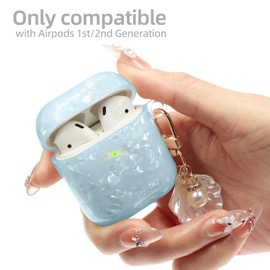 Compatible with AirPod Case 1st/2nd Generation, Shell Print Protective Case Cover for AirPods with Cleaner Kit and Shell Keychain Accessories for Women Girls - Blue