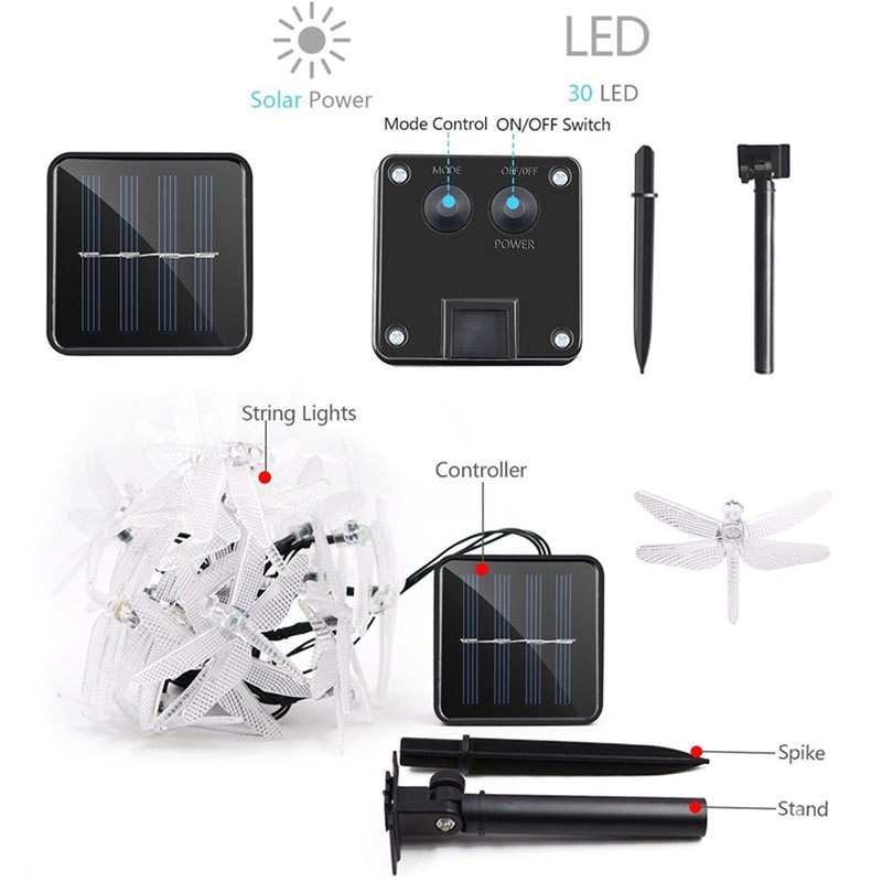 Dragonfly Light String Solar Powered IP44 Waterproof 2 Modes 30