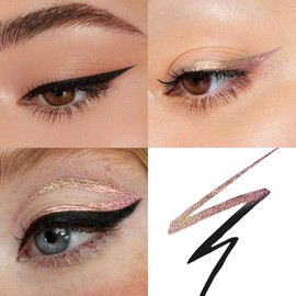 2-in-1 Waterproof Liquid Eyeliner, Curved Black Tip and Chameleon Color Shifting Eyeliner Pen, Quick Drying for All-Day Wear, Smudge Proof and Transfer Proof Eye Liner for women (Yellow and Red)