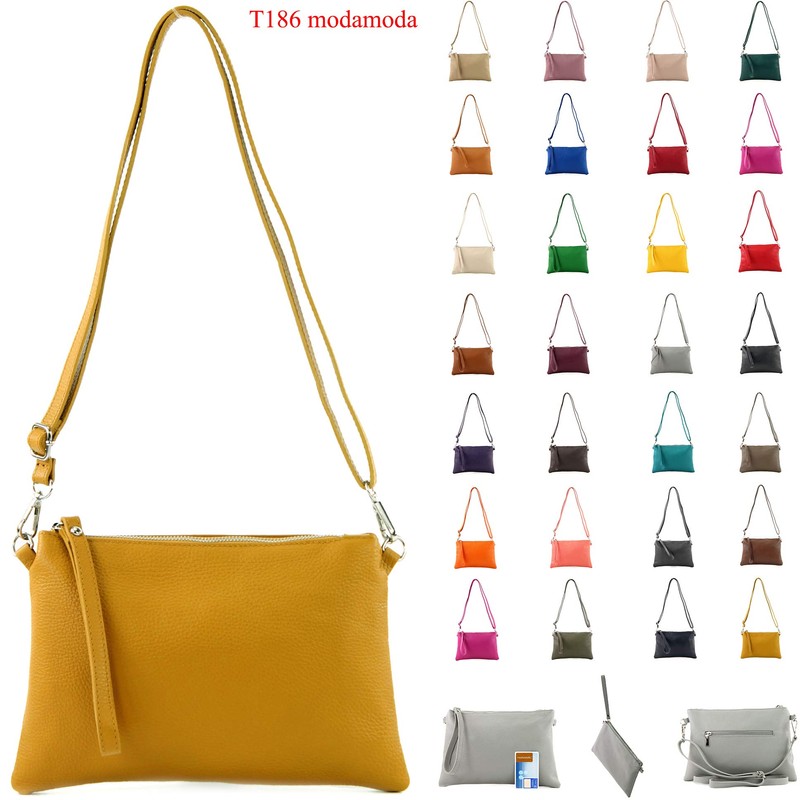 modamoda de T186 Italian Leather Clutch / Shoulder Bag, Medium