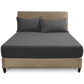 Polycotton Plain Fitted Sheets Double, Breathable Elastic Pocket Bottom Sheet, Machine Washable, Charcoal