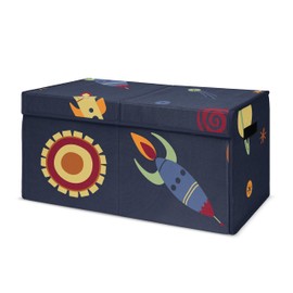 Sweet Jojo Designs Space Galaxy Planets Boy Small Fabric Toy Bin Storage Box Chest For Baby Nursery or Kids Room - Navy Blue Star and Moon Rocket Ship