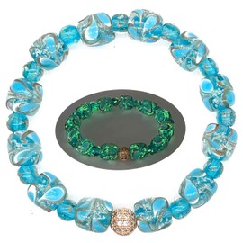 ARTSY CRAFTS INC Peacock Feather Glow in the Dark Firefly Bead Bracelets, Luminous Murano Jewelry Glowing Beaded Bracelets Glowing Bangle Wristband, Gifts for Birthday Valentines (Blue 6-7")