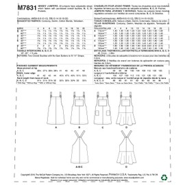 McCall’s Sewing Pattern M7831 Misses’ Pinafore Dresses