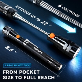 VIBELITE Extendable Magnetic Flashlight with Telescoping Magnet Pickup Tool-Cool Gadget Christmas Gifts Stocking Stuffers for Men, Teen Boys, Husband, Dad, Father, Mechanic, Him, Women, Black