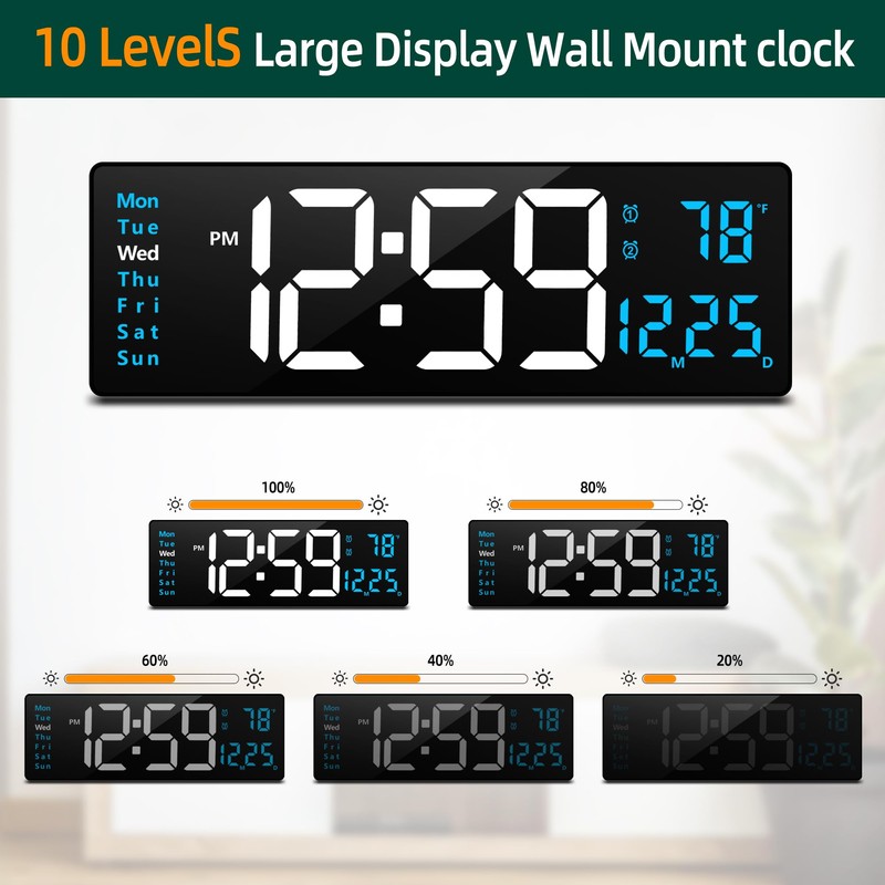 LEIKE 16" Large Digital Wall Clock Timer,Remote Control,2 Alarms, LED